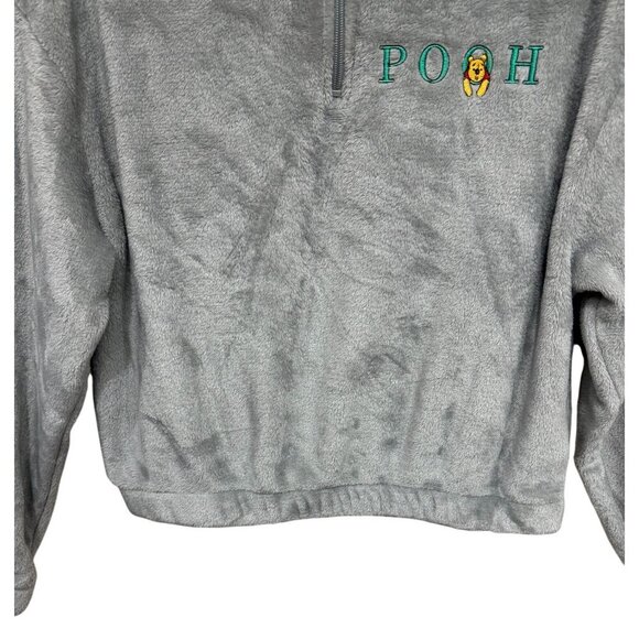 Disney Gray Pooh Fleece 1/4 zip Cropped shirt elastic waist cuffs Size Medium - Picture 3 of 9